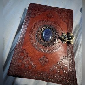 Leather notebook with stone
